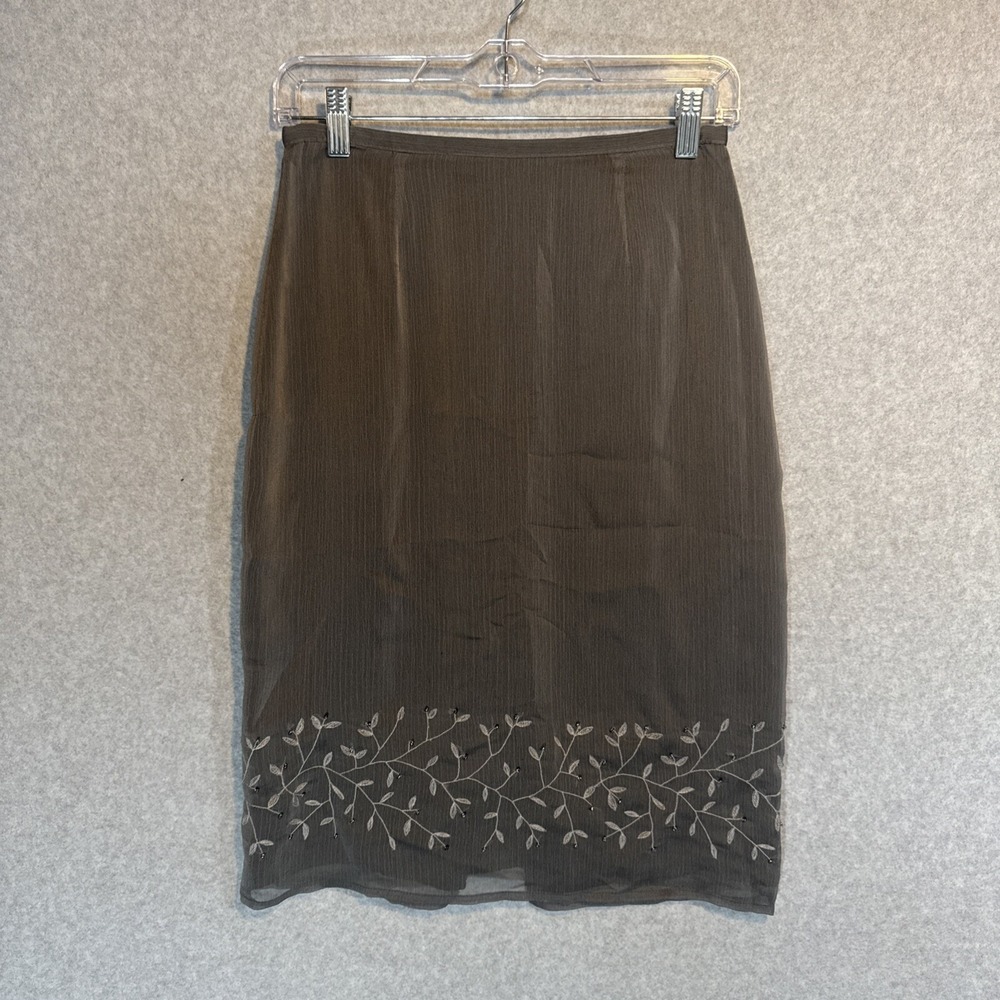 Express World Brand‎ Skirt Grey Chiffon Lined Beaded Pencil Vintage Size 5/6